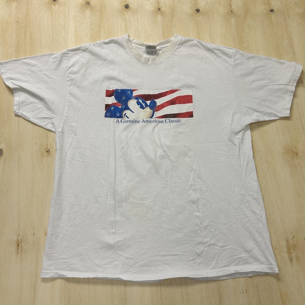Y2K Disney Store Mickey Mouse Shirt Mens 2XL White American Flag USA Graphic Tee